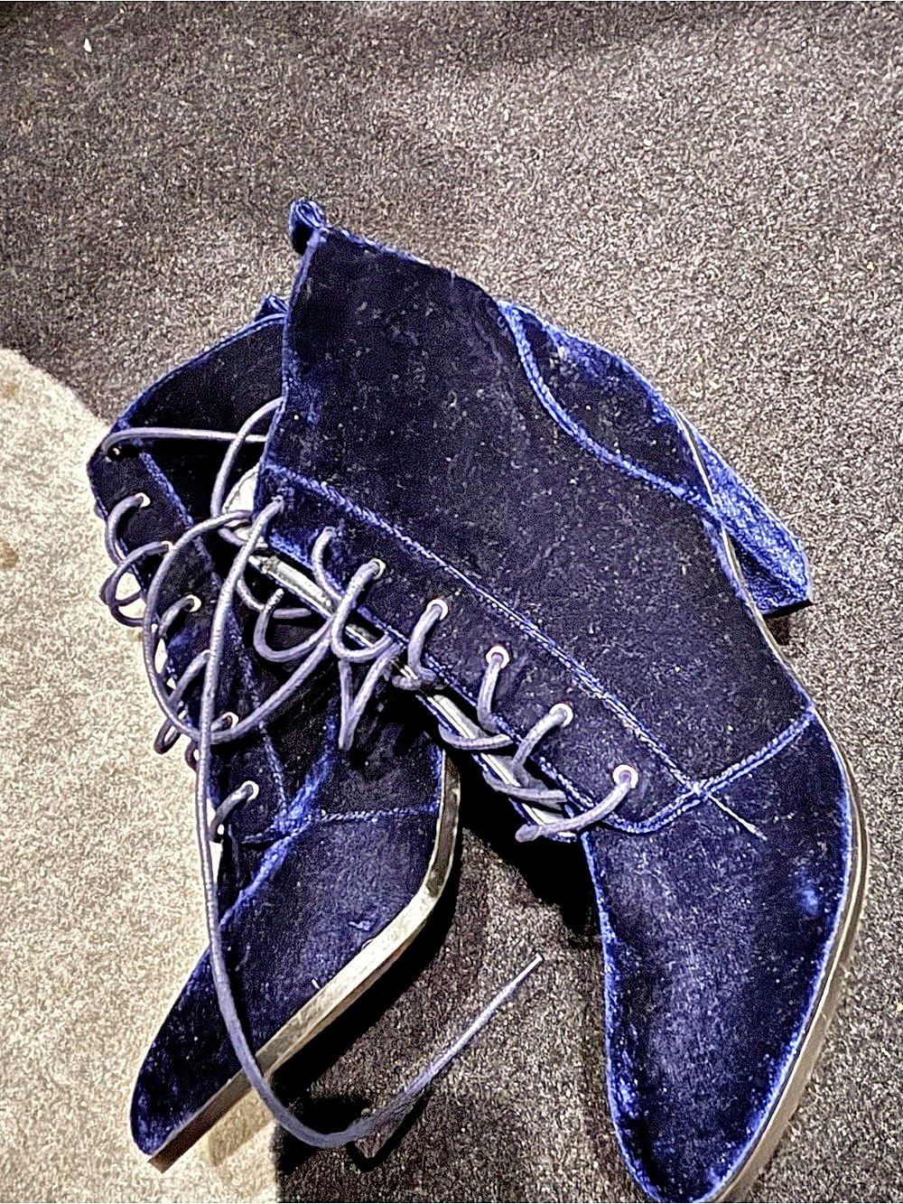 Navy Lace-Up Velvet-Look Ankle Boots